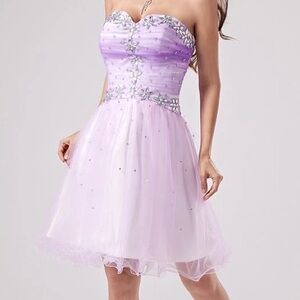Lilac Strapless Beaded Tulle Mini Dress Prom Homecoming Corset Medium